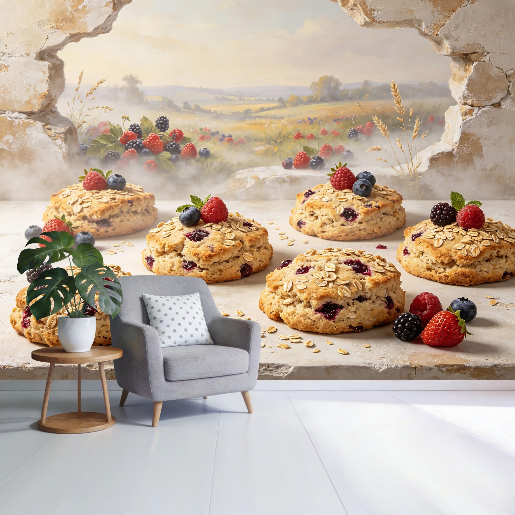 Custom Size Wall Mural Rustic Berry Pastry Still Life Farmhouse Country Kitchen Landscape SelfAdhesive Wall Fabric Removable Wallpaper for Home Office Decor