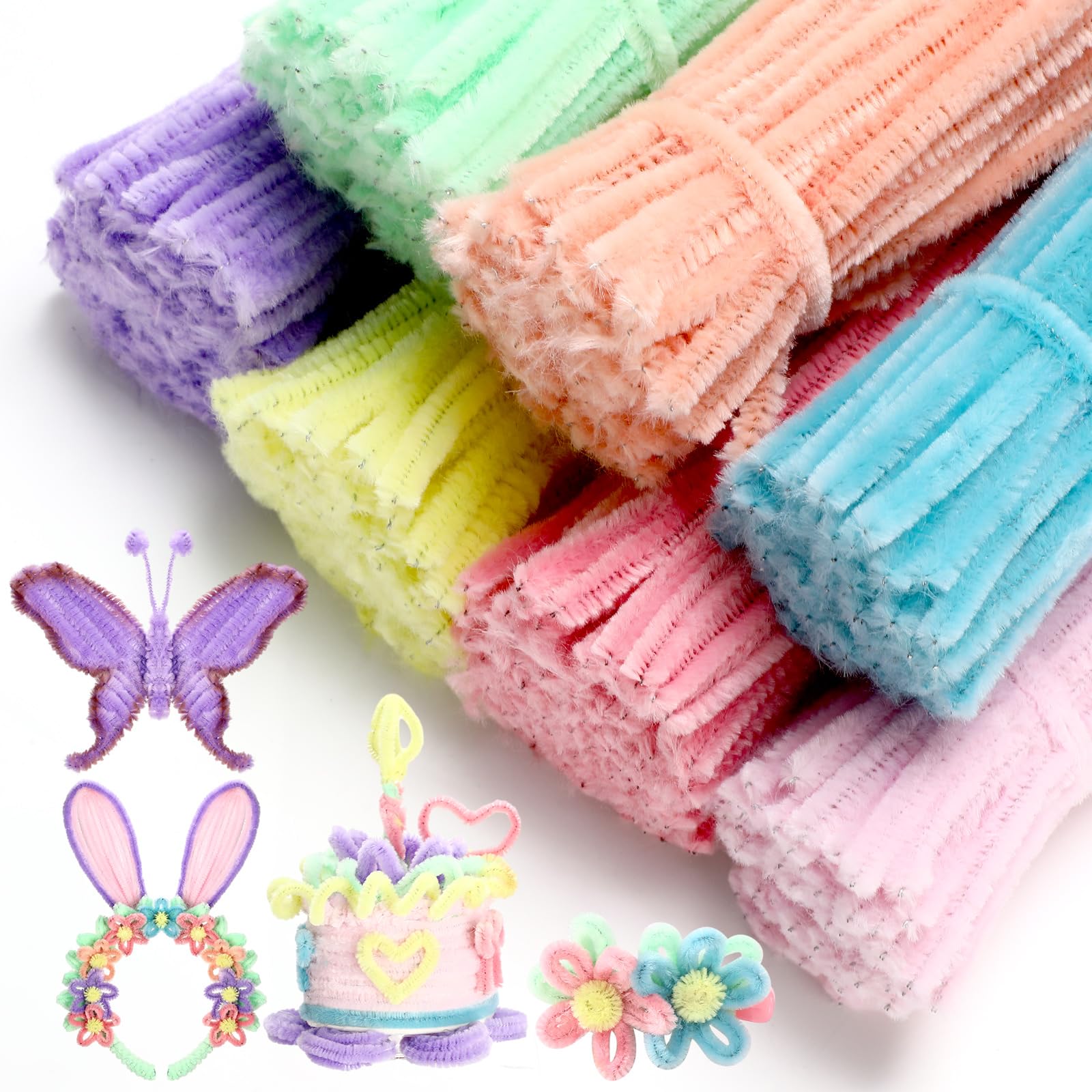 DaisyInner 700 Pcs Pipe DIY Cleaners for Craft Cleaners Flower Pipe Bulk Pastel Chenille Stems Flower Gradient Assorted Colored Fluffy for School