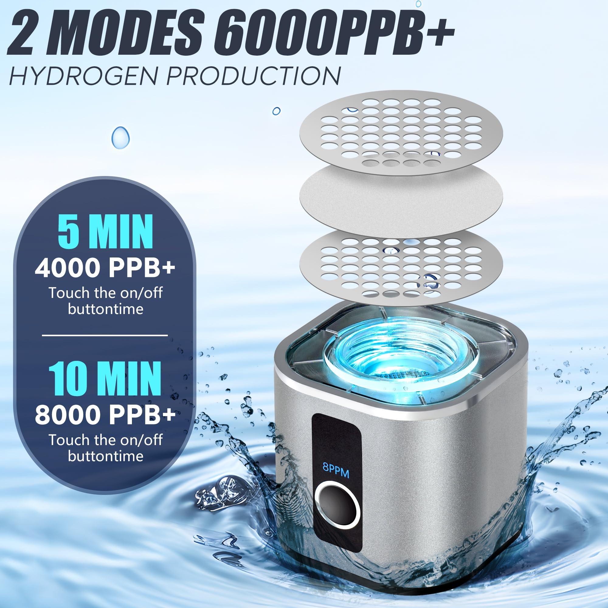 Cikonielf bouteille d'ioniseur d'eau Bouteille d'eau à hydrogène Portable hydrogène Erich