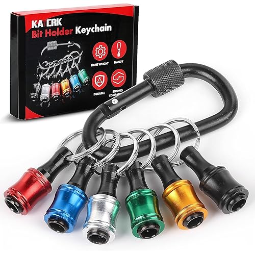Push to Unlock,Katerk 6pcs 1/4 inch Hex Shank Aluminum Alloy Screwdriver Bit Holder Light-Weight Quick-Change Extension Bar Keychain Drill Screw Adapter Portable,Black Carabiner,Tool Gifts for Men