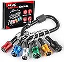 Push to Unlock,Katerk 6pcs 1/4 inch Hex Shank Aluminum Alloy Screwdriver Bit Holder Light-Weight Quick-Change Extension Bar Keychain Drill Screw Adapter Portable,Black Carabiner,Tool Gifts for Men