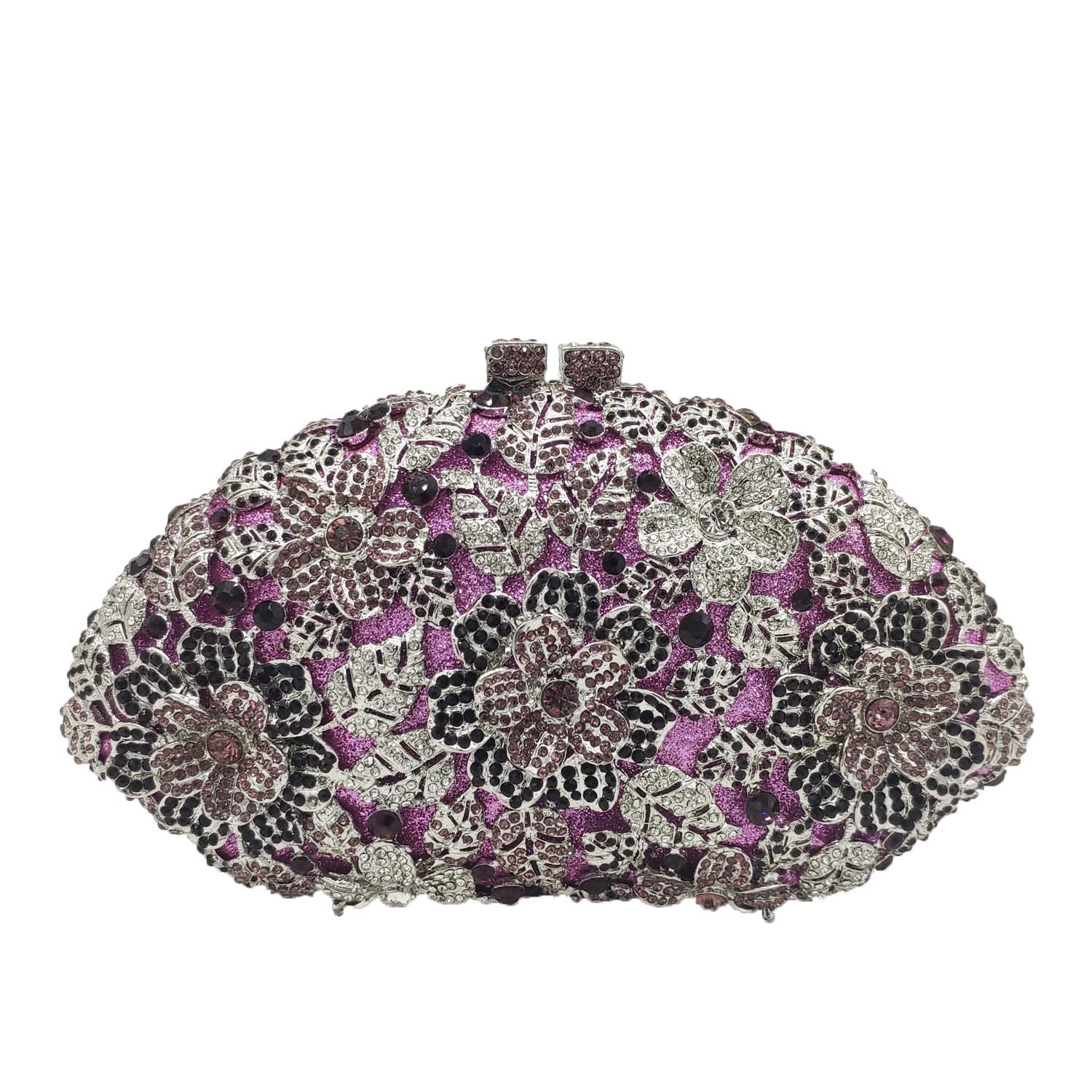 Boutique De FGG Flower Crystal Clutch Purses for Women Evening Bags Formal Wedding Handbag Party Rhinestone Clutch Bag,Mini