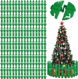 48 Pcs Christmas Tree Fence 4.65 x 11.42 Inch Thick Plastic Picket Fence Mini Christmas Tree Gate Decorative Barrier for Dogs Pets Xmas Garden Party (Green)