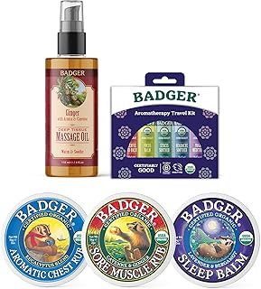 Wellness & Aromatherapy Bundle - Sleep Balm w Lavender & Bergamot, Deep Tissue Massage Oil, Sore Muscle Rub, Aromatic Chest Rub, Aromatherapy Balm Stick Variety Pack - Certified Organic