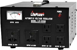 LiteFuze LR-3000 3000 Watt Voltage Regulator with Transformer Step Up/Down 110V/220V - IEC Detachable Cord - Circuit Breaker (LR-3000(DC))