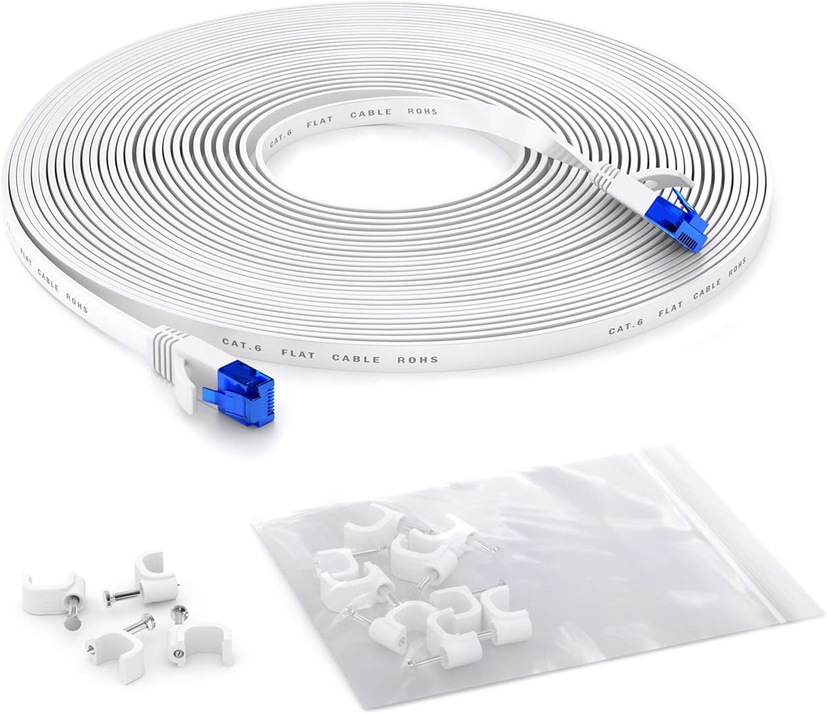 Flat Ethernet Cable with Break-Proof Design, Internet/LAN Cable – 50ft (Maximum Fiber Optic Speed, Highly Flexible & Suitable for Permanent Installation, RJ45, White) – by CableDirect