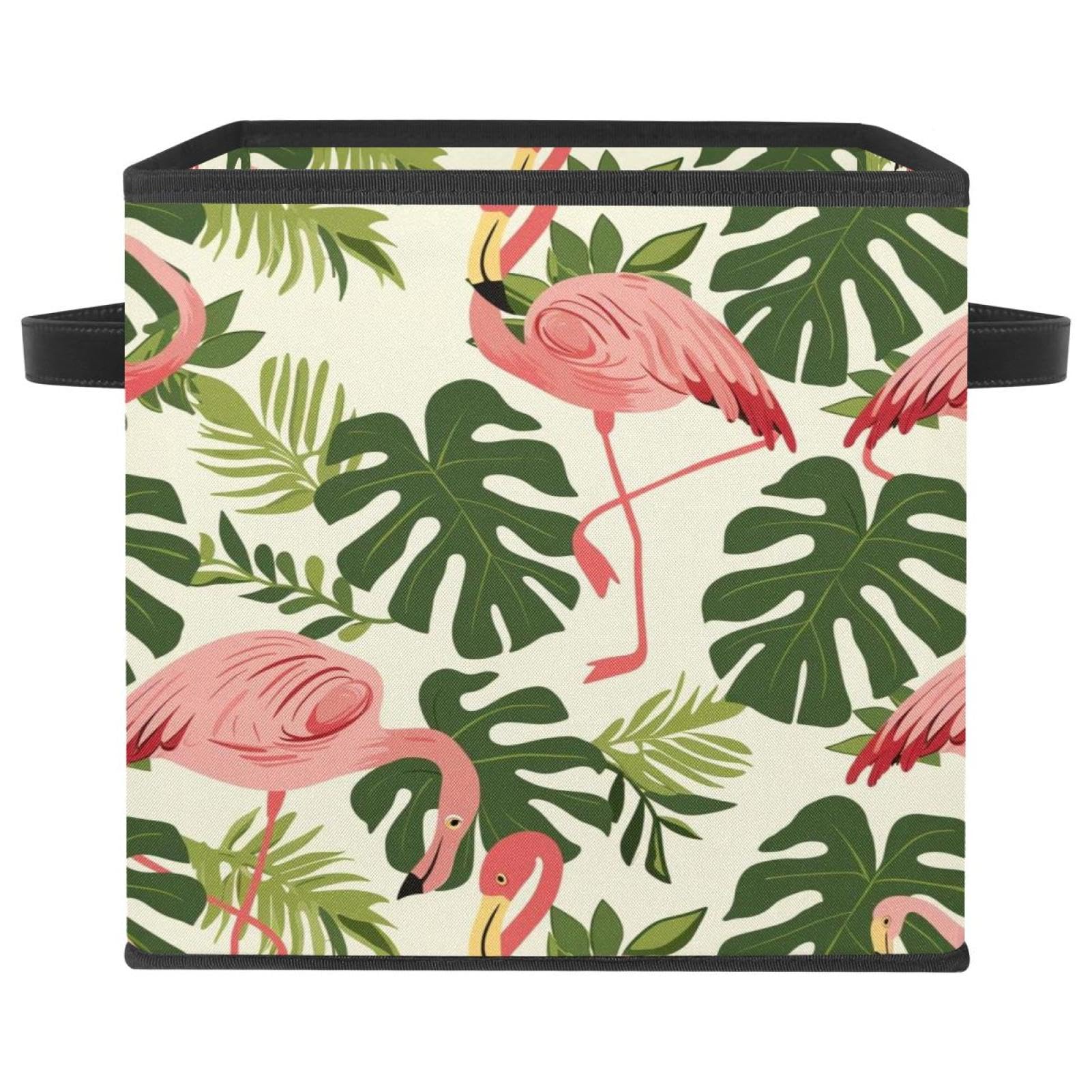 Boîte de rangement flamant rose en tissu Oxford cube pliable de 28 cm avec doubles poignées