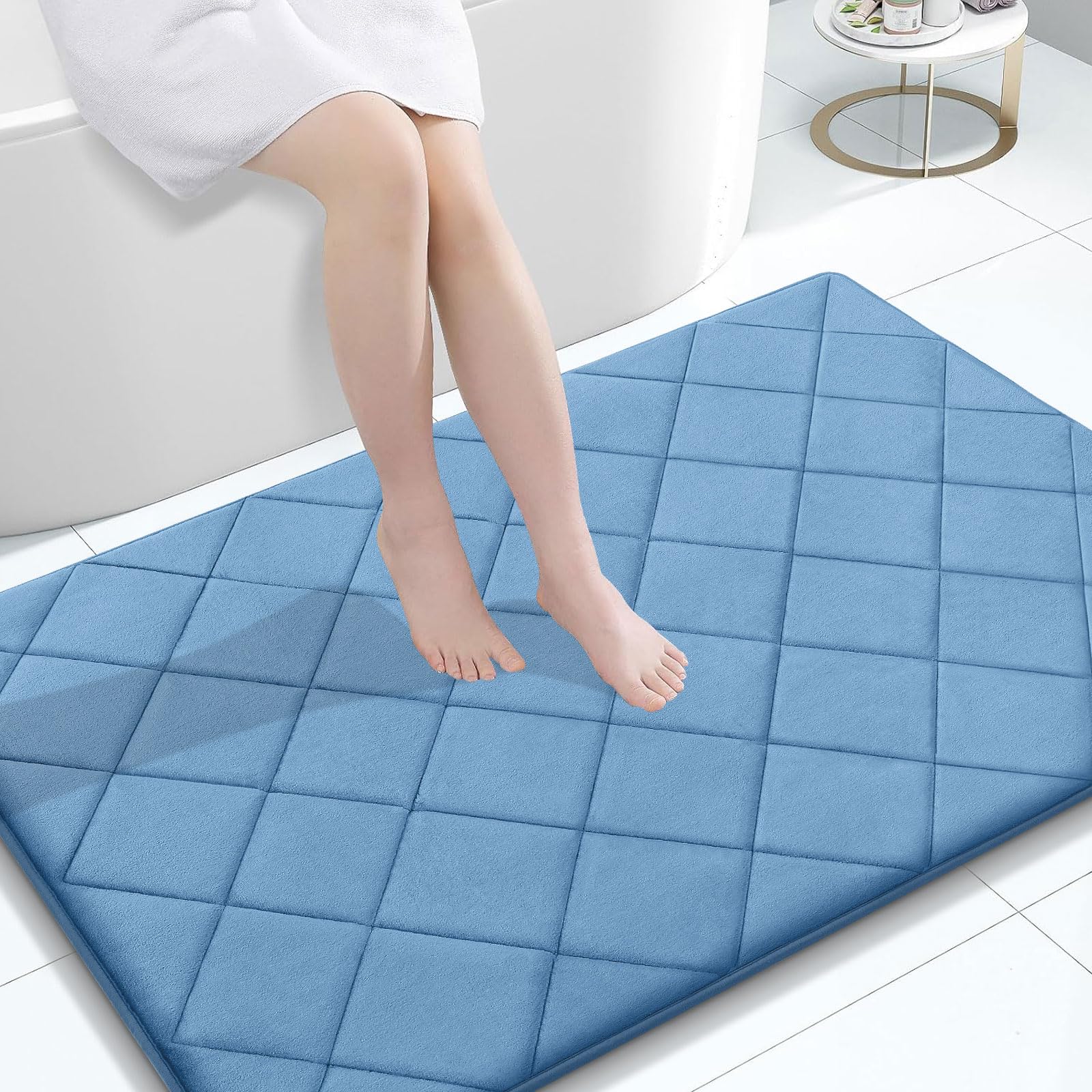 OLANLY Memory Foam Bath Mat 47x32, Ultra Soft and Absorbent Bathroom Rugs, Machine Washable, Comfortable Bath Carpet for Bathroom Floor, Tub and