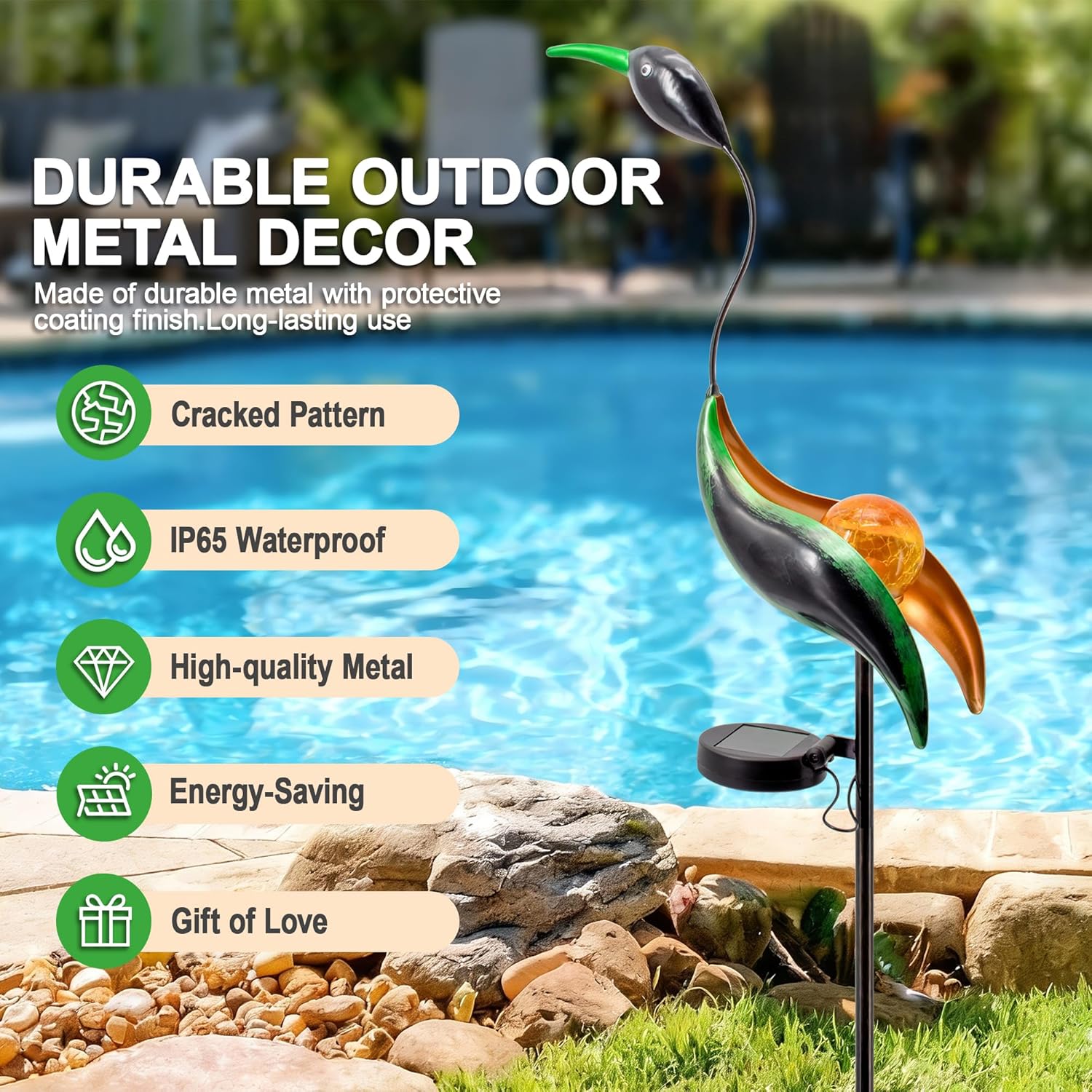 Solar Garden Statue Crane Yard Art Sculptures, Metal Heron Statues Outdoor for Patio Yard Lawn Porch Decorations, Garden Decor for Outside, House Warming Gifts - Mom Birthday Gifts