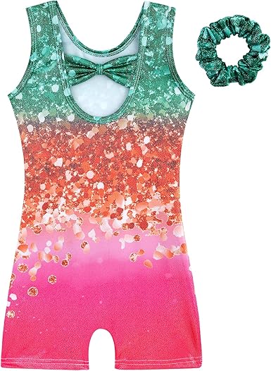 HOZIY Gymnastics Leotards for Girls with Shorts Biketards Dance Tumbling Outfits Matching Scrunchies 1-12 Years Old
