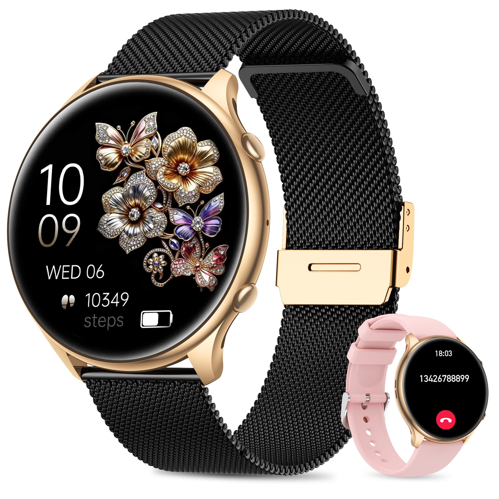 Miecgth Smartwatch Damen Rund mit Telefonfunktion, 1.39
