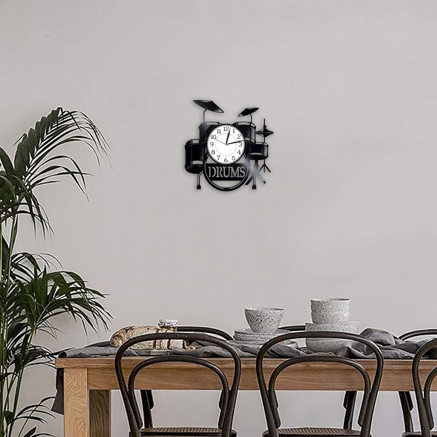 Drums Birthday Gift Idea Musical Instrument Vinyl Clock 12 Inch for Man and Woman Music Original Home Decor Drum Kit Vinyl Record Wall Clock Musical Instrument Handmade Clock