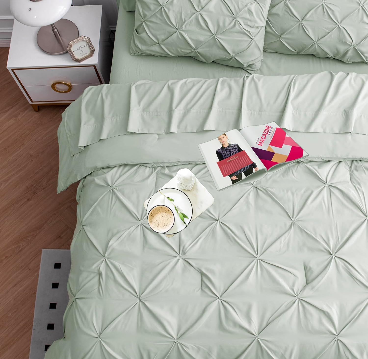 California King Comforter Set - 7 Piece Bed in a Bag - Premium Pintuck Cal King Bed Set - Luxury Soft Fabric Bedding Sets with Comforter, Sheets, Pillowcases & Shams - Clean Fluffy Comforter - Mineral | Wide coverage, Plush sleep surface, Light non heavy, Clean styling, Everyday luxury - Image 5