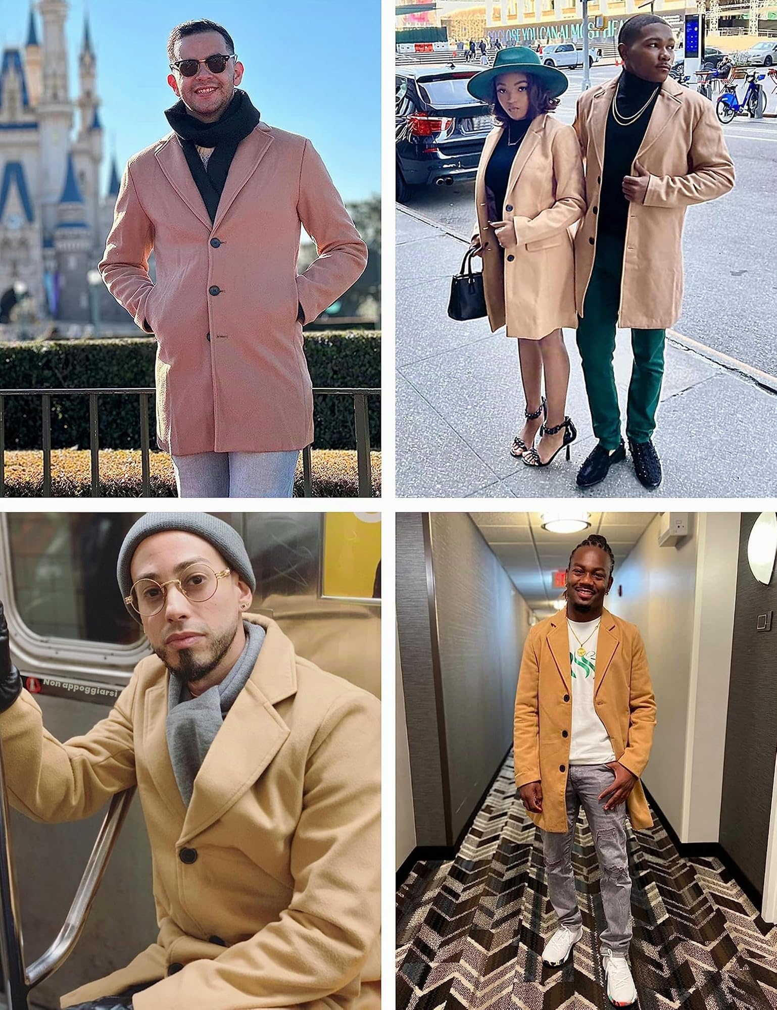 Springrain Cappotto da uomo monopetto in misto lana con colletto dentellato, caldo cappotto invernale | Trench invernale caldo con risvolto dentellato, giacca casual formale slim fit, due tasche laterali