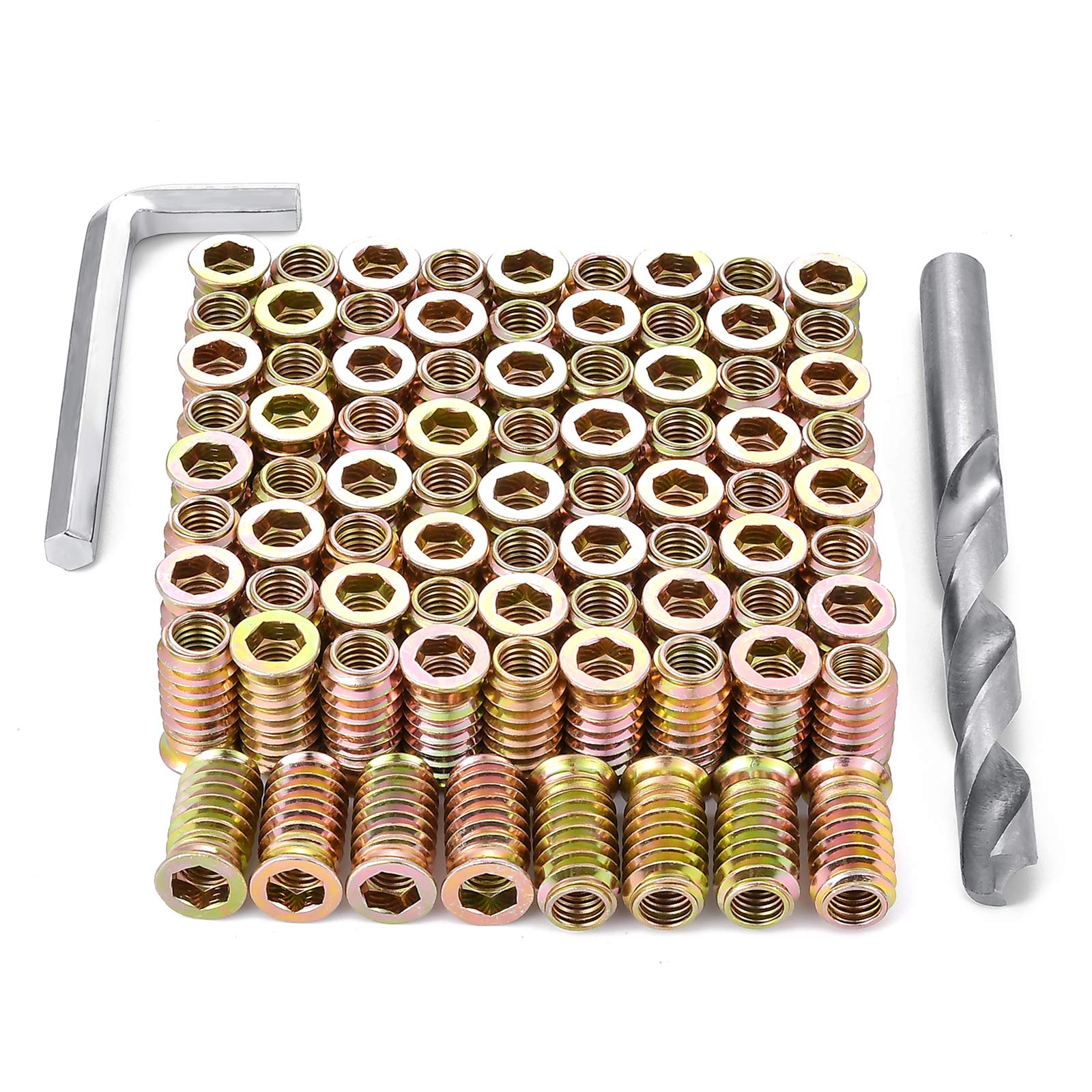 PGMJ 80 Pcs M8 Wood Nut Inserts - Hex Socket Drive Threaded Screws Metal Bolt Assortment Kit, Bolt Fastener Connector for Wood Working Tools and