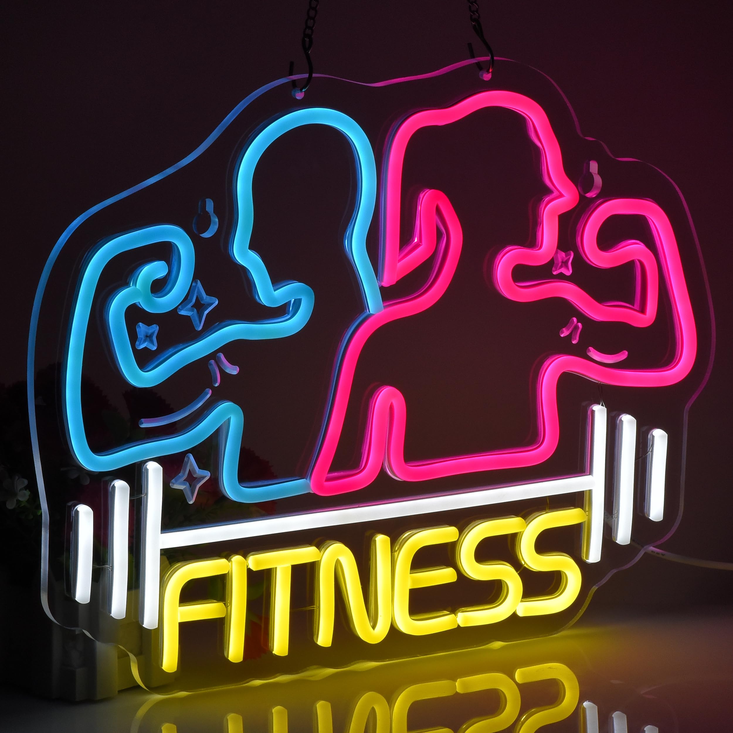 Letrero de neón de fitness, luces de neón para colgar en la pared, decoración para gimnasio, sala de deportes, sala de juegos, cueva de hombre, regalos para niños y niñas, alimentado por USB,