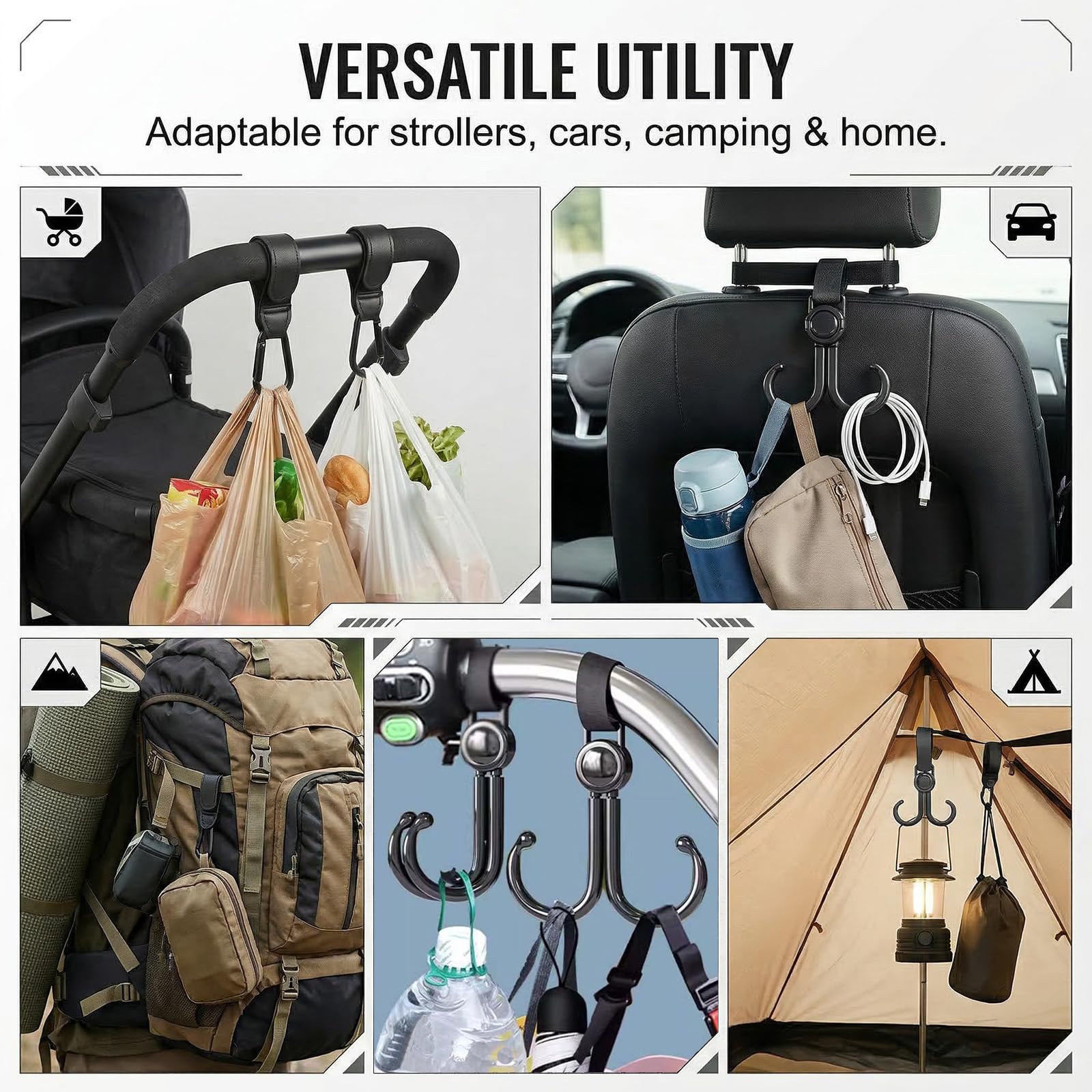 4 Pcs passeggino per bambole Gancio per passeggino, a forma di cuore, con chiusura, per borsa fasciatoio, borse, borse sospese, zaini, portafogli, accessori per passeggini