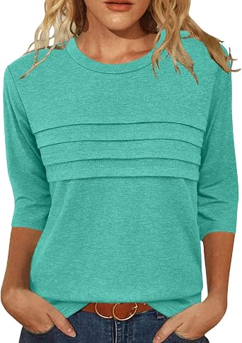 JomeDesign 3/4 Length Sleeve Womens Tops Round Neck Casual Tunic Tops
