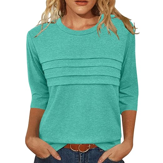 J.Crew’s Spring Outfit Formulas: 7 Easy, Polished Looks - 81WeeLBb4cL. SS520 - Sale is Live - 2026 JomeDesign 3/4 Length Sleeve Womens Tops Round Neck Casual Tunic Tops Pleated Shirts Dressy