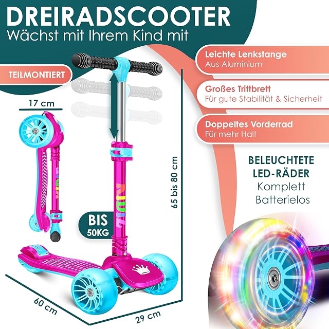 Foto 2 de 7 de KIDIZ® Scooter Kids Scooter X-Pro2, Patinete de Tres Ruedas con PU LED, Ruedas Luminosas