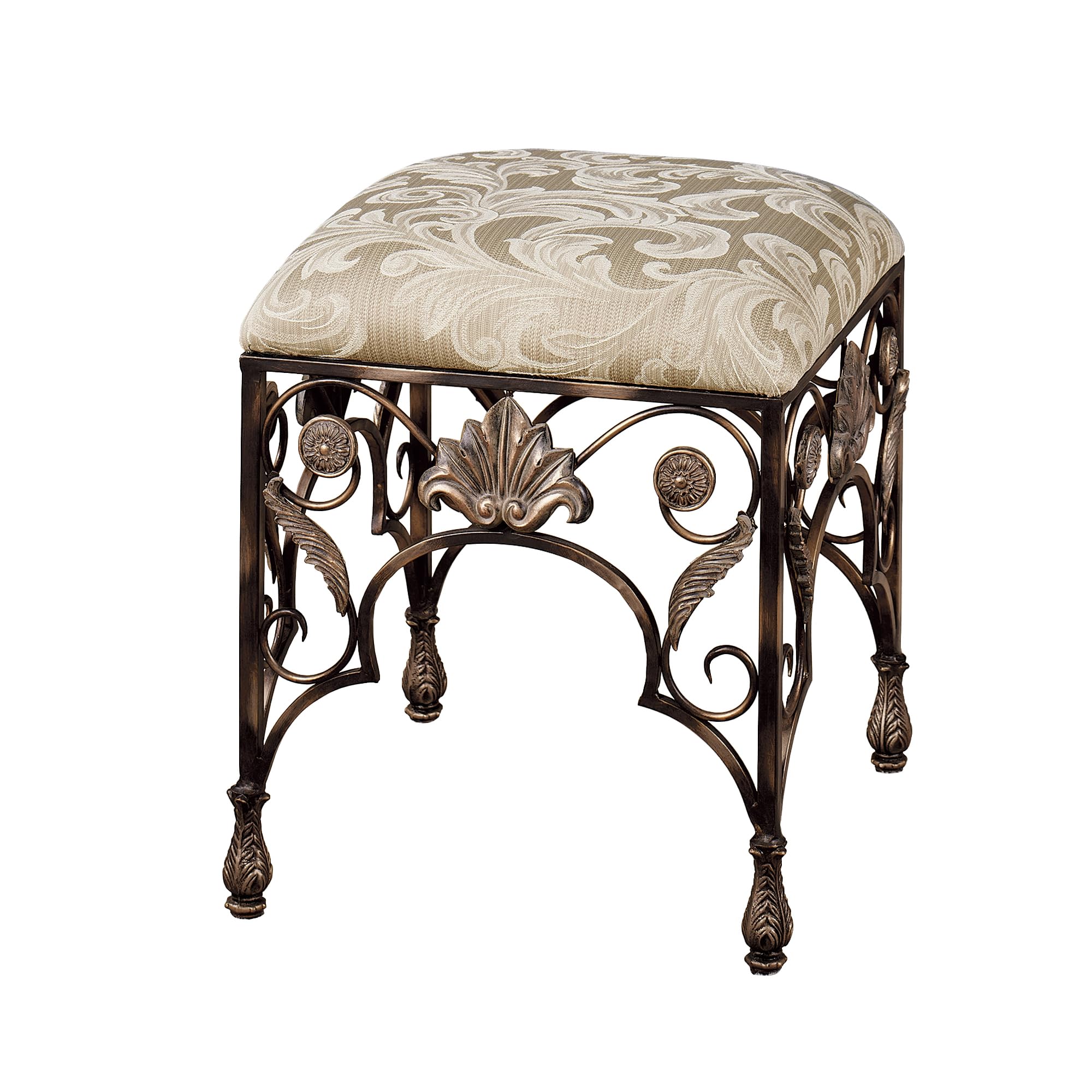 Touch of Class Elegant Raina Upholstered Square Vanity Stool for Bedroom, Bathroom, Hallway