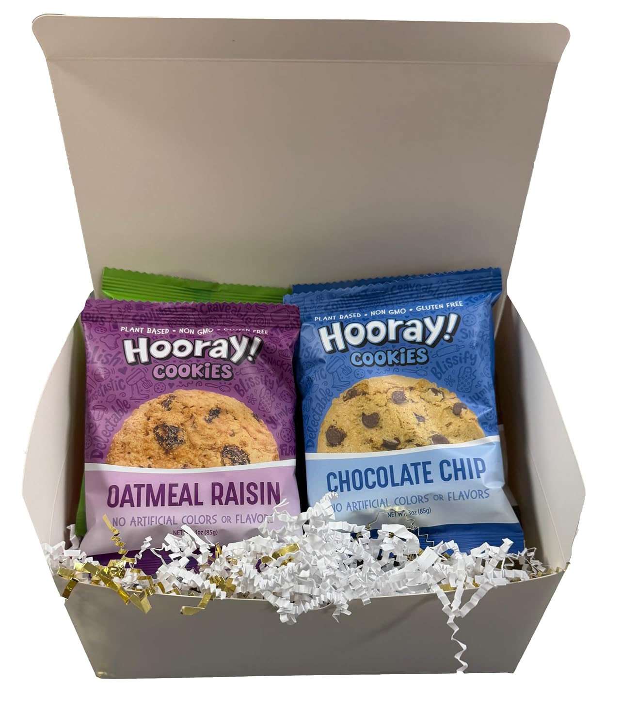 Sun Flour Baking Company Cookie HOORAY! Gift Box Gluten Free, Vegan Assorted Cookie Flavors, 6 Individually Wrapped Large 3oz Cookies - Gift Box For Any Occassion