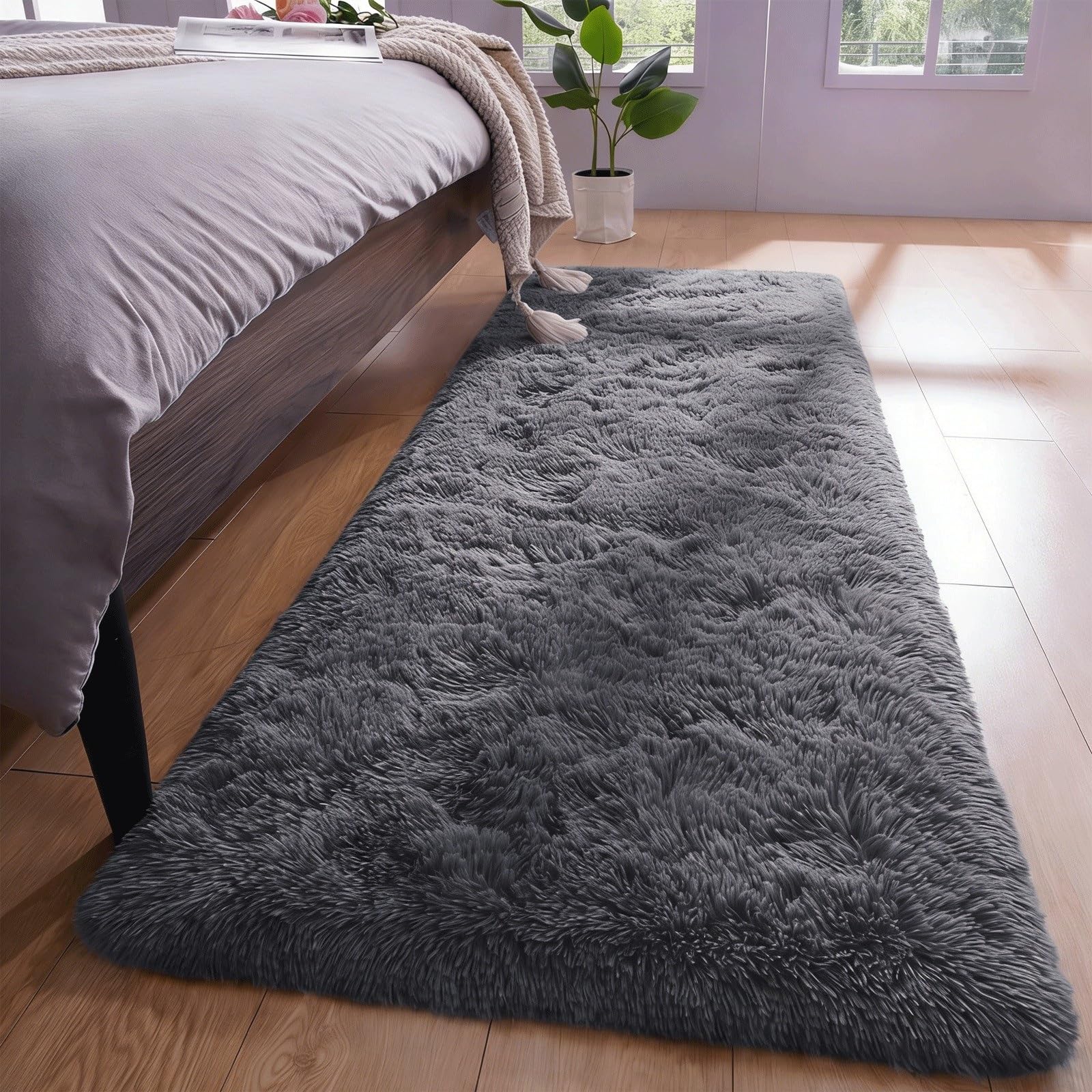 Alfombra Habitacion 80 x 120 cm Alfombras de Pelo Largo Lavable Fluffy Antideslizante Alfombra Salon Pelo Largo para El Dormitorio Sala de Estar Habitación Infantil, Gris