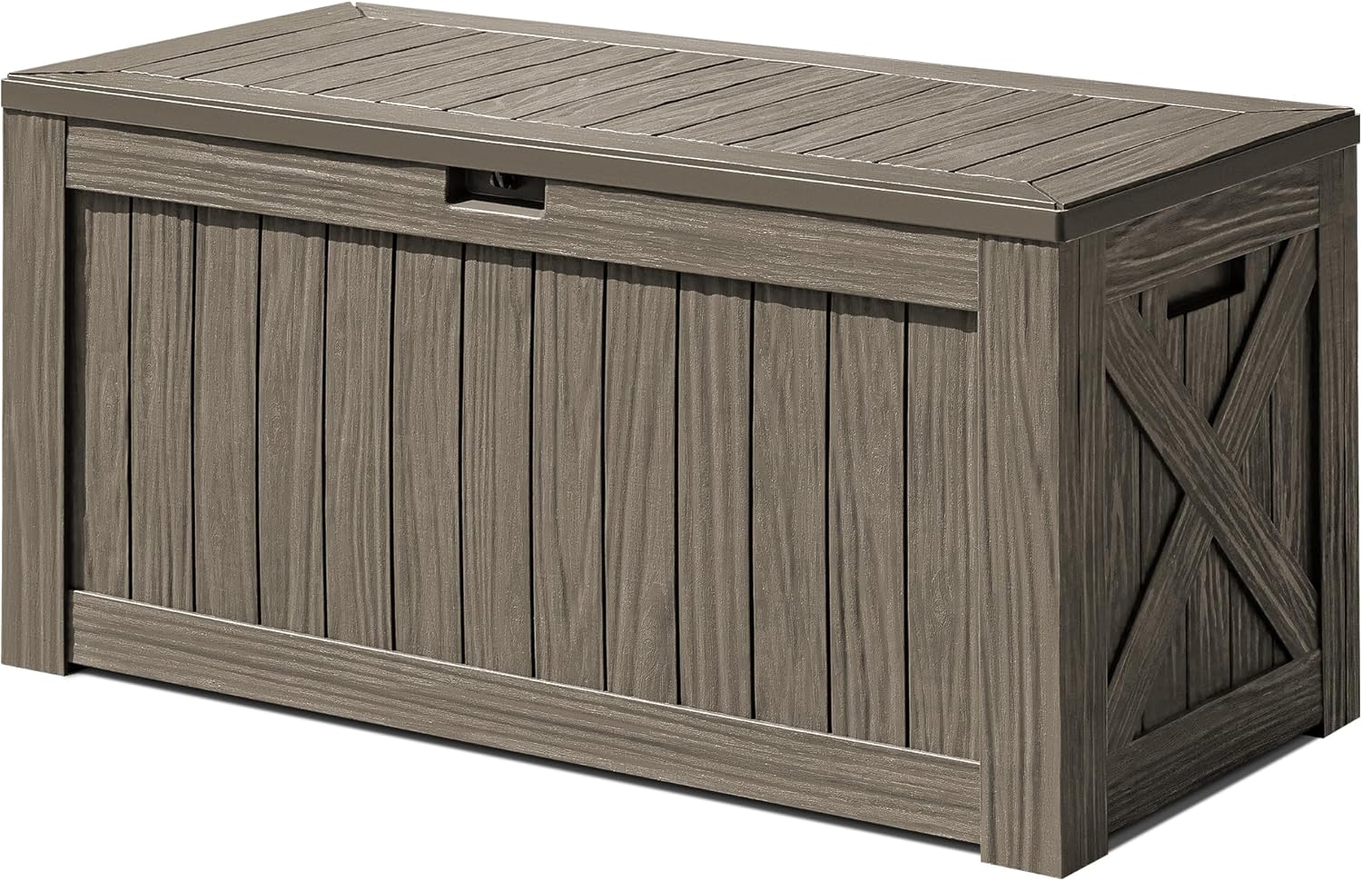 Greesum 120 Gallon Deck Box, Resin Outdoor Storage Container for Patio Furniture, Garden Tools, Pool Accessories, Weatherproof, Lockable, Brown