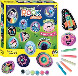 Creativity for Kids Glow in The Dark Rock Painting Kit | Paint & Decorate 10 Rocks with Vibrant Colors & Glow Accents | DIY Rock Painting Kit for Kids | Fun Arts & Crafts (Ages 6+)