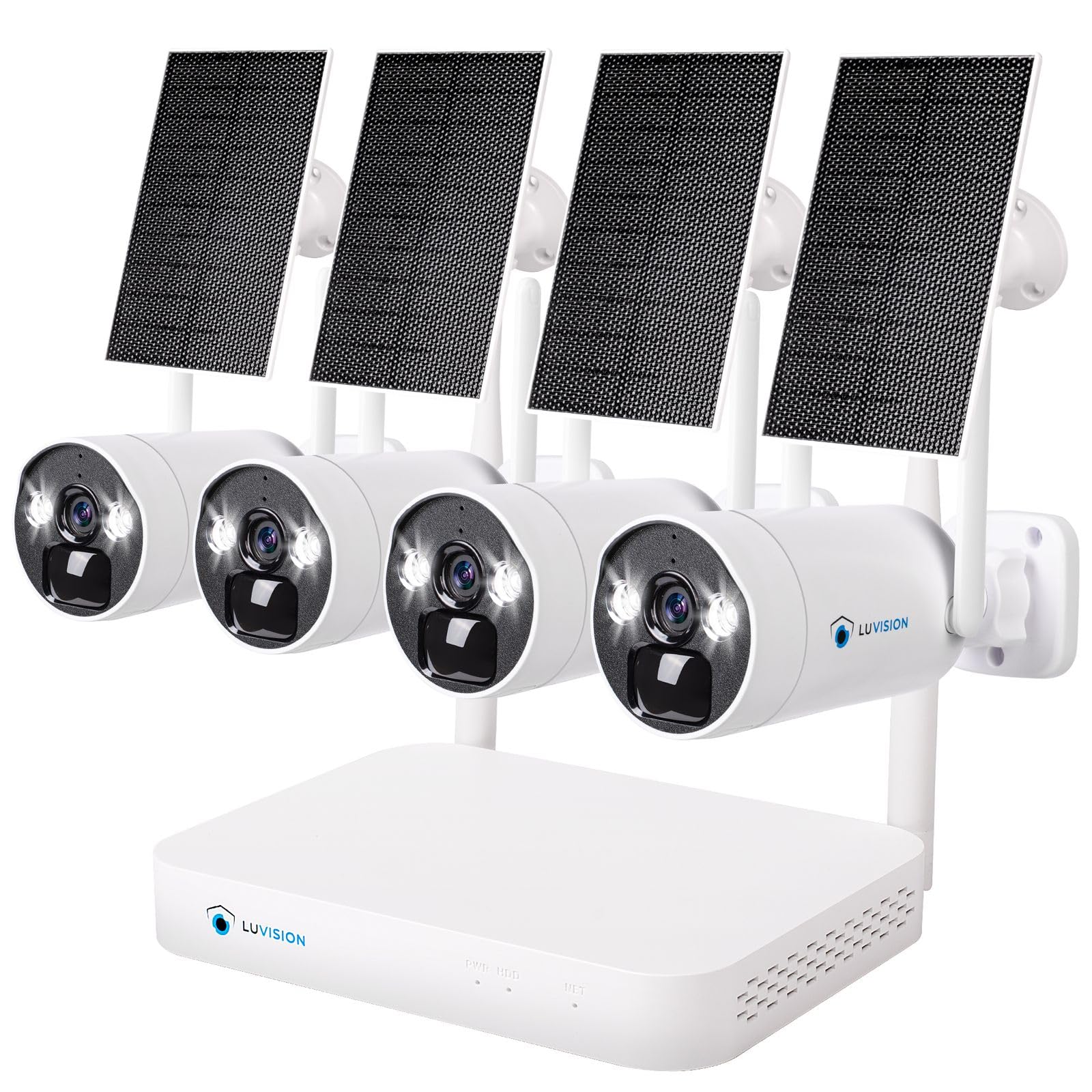 【4MP+2-Wege Audio+PC Software】 LUVISION WLAN Solar-Überwachungssystem Set mit 4MP Akku Überwachungskamera Set, 10 Kanal Dual NVR, Farbige Nachtsicht, Mikrofon, Wasserdicht, App WiFi 6 Technologie