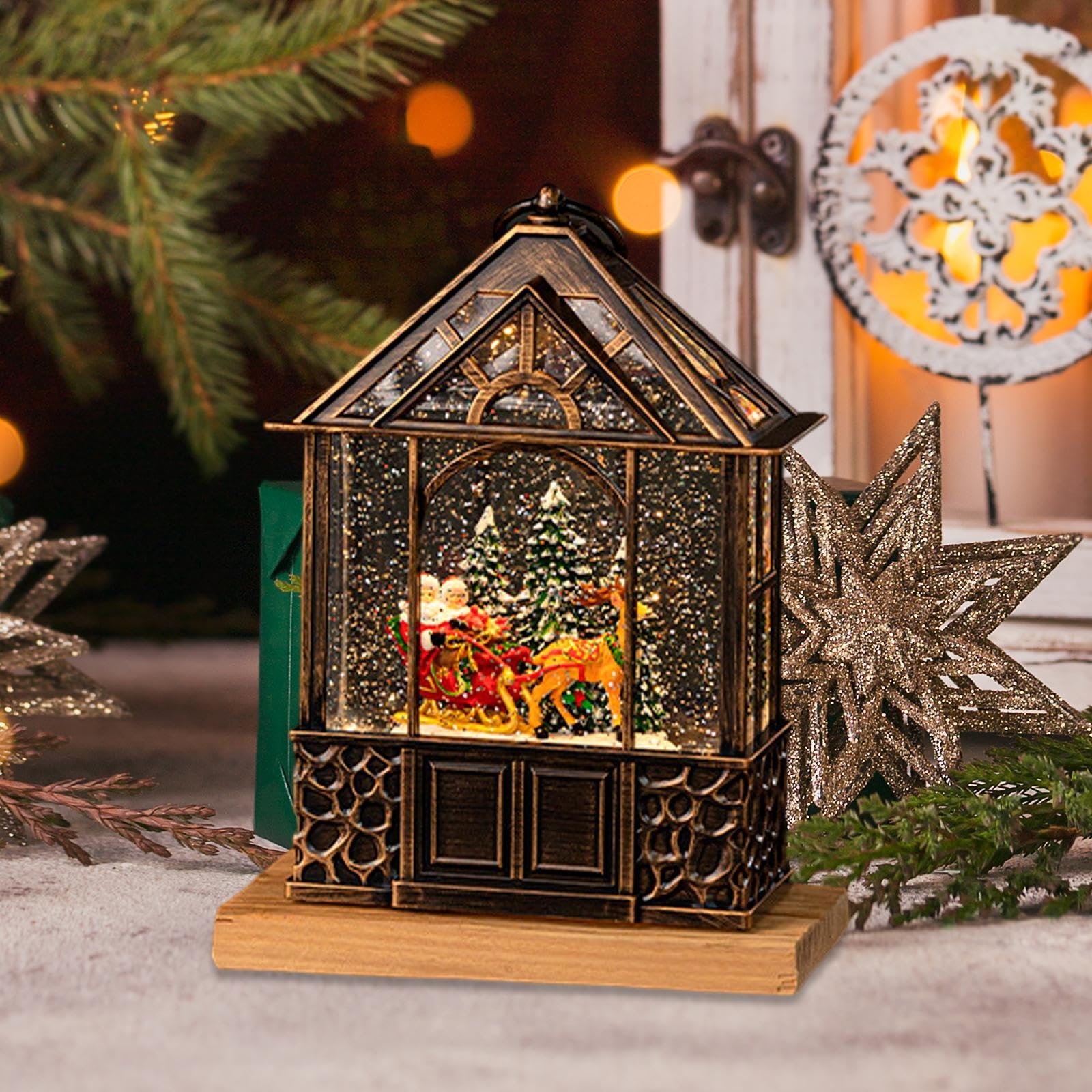 Carillon di Natale con Luci e Musica, Decorazione Portatile in Resina PC, 24.3cm (9.6 Pollici), Regalo per Compleanno e FESTIVITÀ