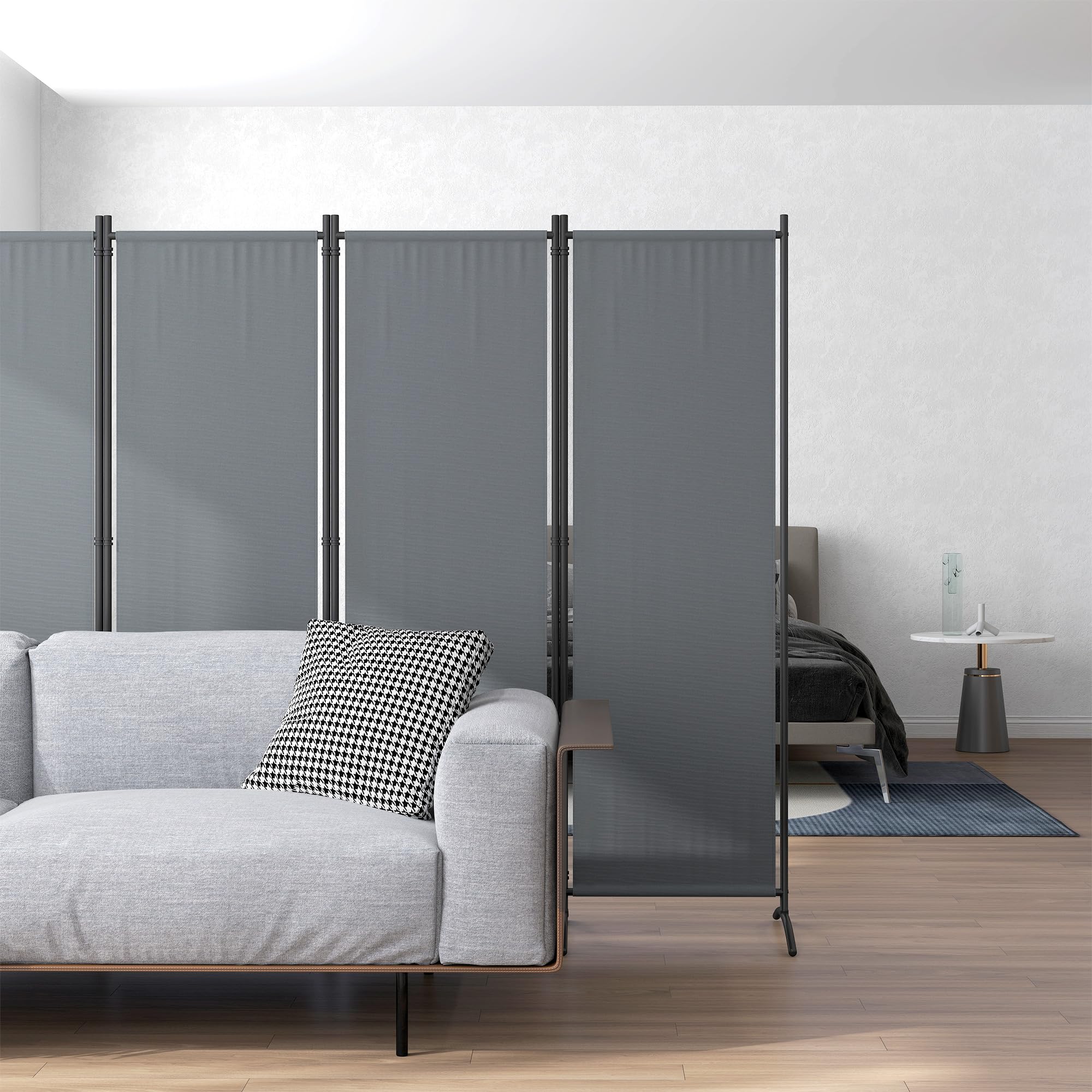 Outsunny Paravent 221 x 172 cm, paravent de Jardin à 4 Panneaux, cloison de séparation avec Pieds Larges, pour terrasse, Piscine, Balcon, en Tissu Polyester de 180 g/m², Gris foncé