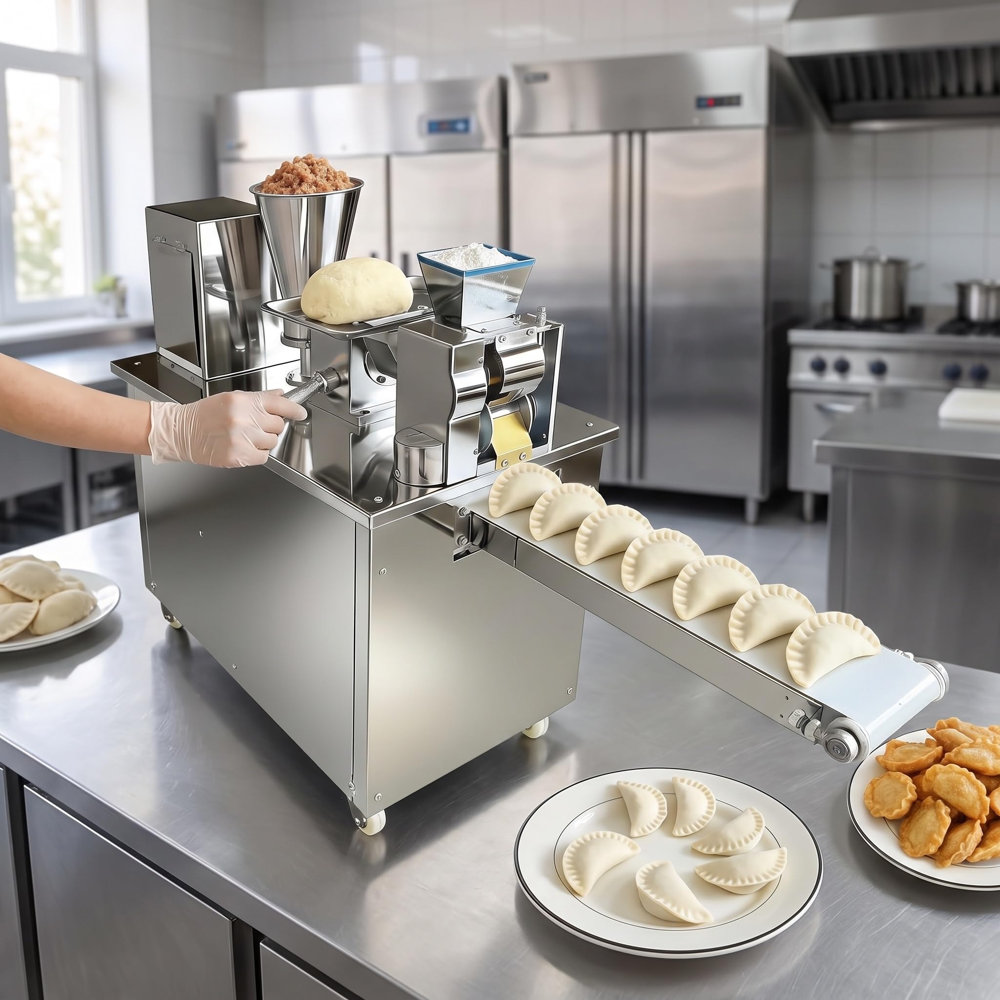 Máquina Comercial para Hacer Empanadas | 48 Formas Ajustables, 6800 Piezas/Hora, Frecuencia Variable | Acero Inoxidable De Grado Alimenticio para Gyoza Y Ravioles