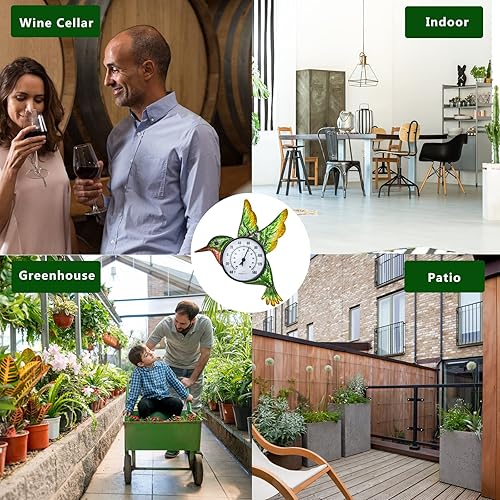 Miniatura 5 de HOBYLUBY Termómetro de 14 pulgadas para interiores y exteriores, termómetro de pared de colibrí impermeable para patio, jardín, patio y sala de