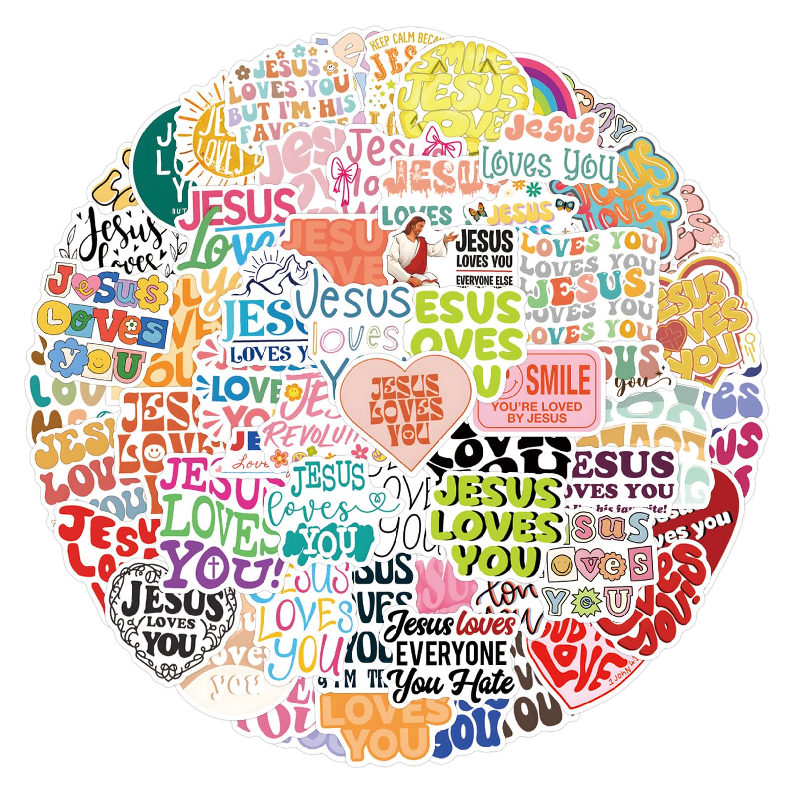 100Pcs Jesus Loves You Stickers Laptop Car Scrapbook Phone Skateboard Suitcase Luggage Bike The Bible Vinyl Waterproof Aesthetic Personalised Stickers for Teens Boys Girls Adults