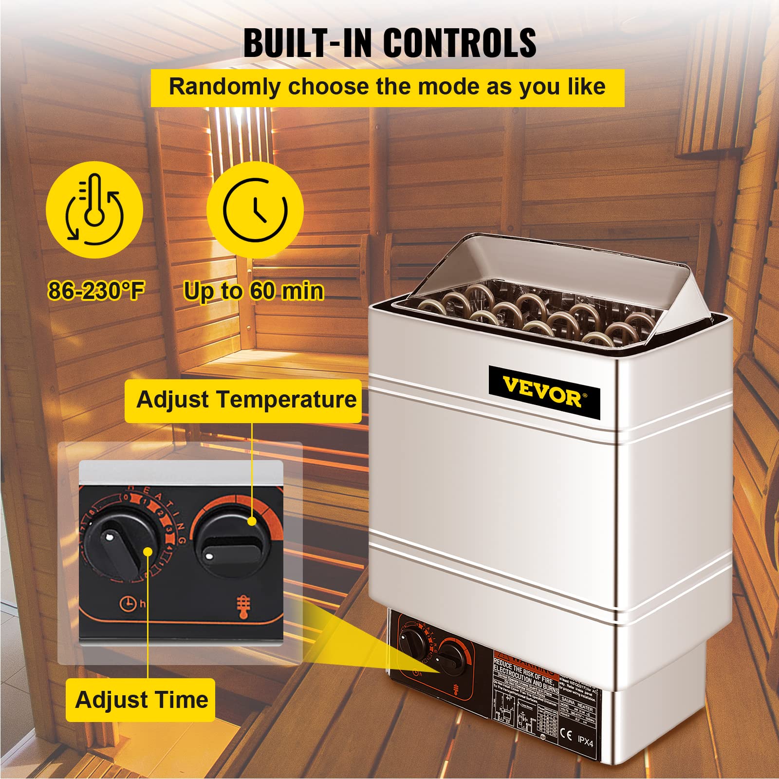 SucceBuy Poêle électrique pour Sauna 9kw Poêle De Sauna avec Contrôle Thermostatique Intégré Sauna Poêle Électrique 380-415V Sauna Heater (9KW)