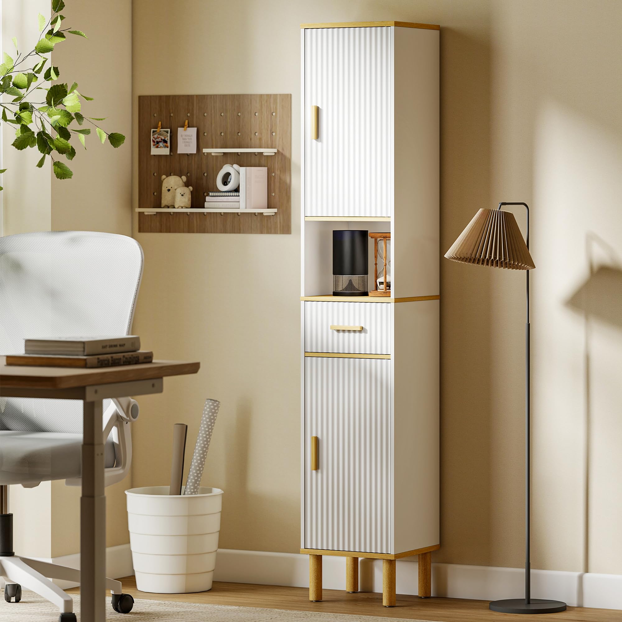 HOMCOM Armadietto Alto da Bagno 171.5 cm, Mobile da Bagno con Cassetto, Ripiani Regolabili e Vano Aperto, per Piccoli Spazi, Soggiorno, Ingresso, Bianco