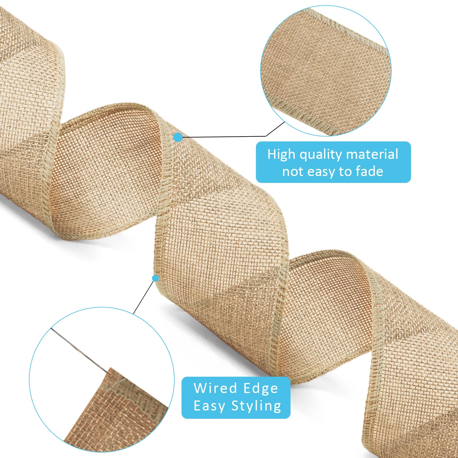 LaRibbons Juteband mit Draht, 6,3 cm x 12 m, natürliches Jute-Stoffband für Frühling, Ostern, Kranz, Schleifen, Geschenkverpackungen, Baum, Outdoor-Dekoration
