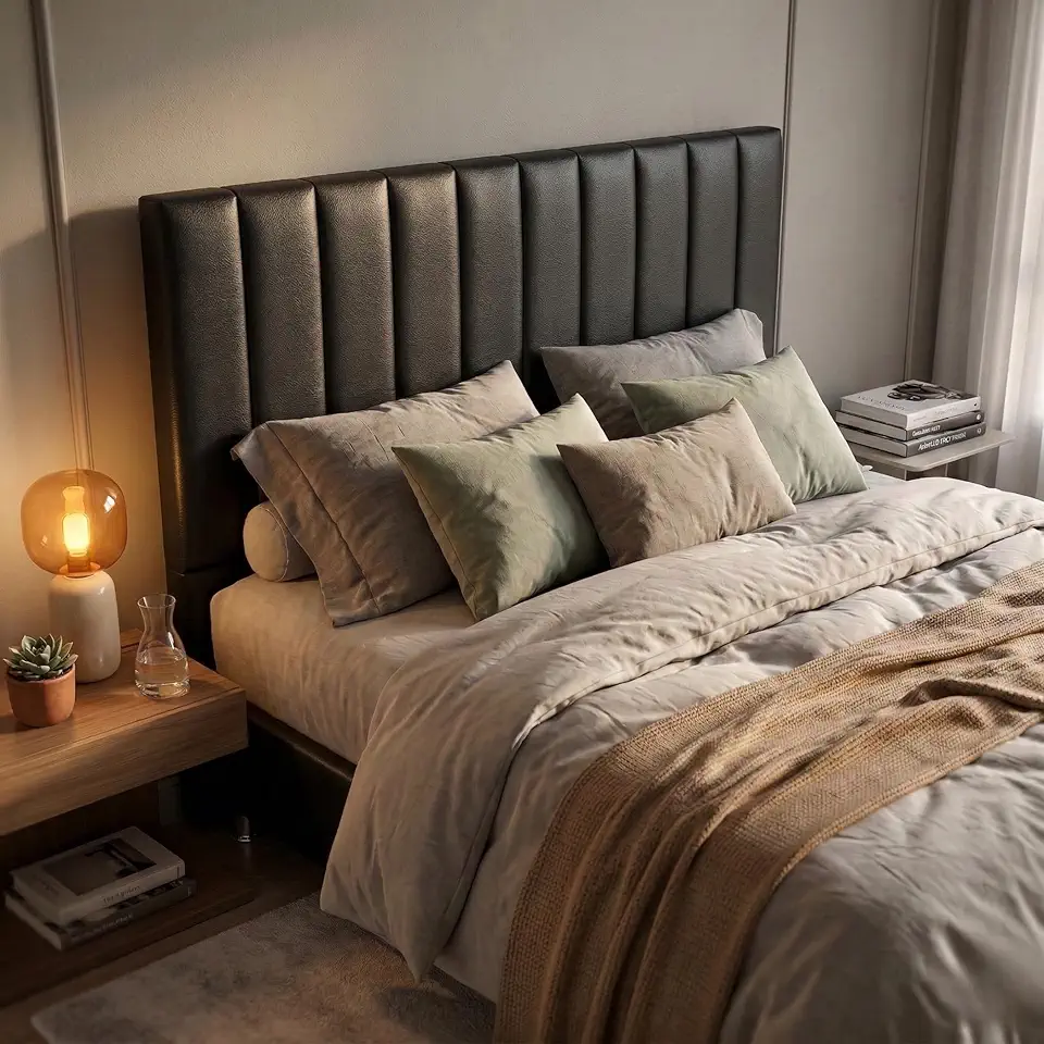 Cabeceira Ibiza Estofada Cama Queen Box Com Pés Courino Suede para Quarto Decorativa Inteira (Courino Preto, Queen 160cm)