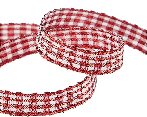 Miniatura 3 de Morex Ribbon Vichy - Cinta metálica de poliéster con cable francés, 3/8 pulgadas por 22 yardas, rojo metálico (66610/20-609)