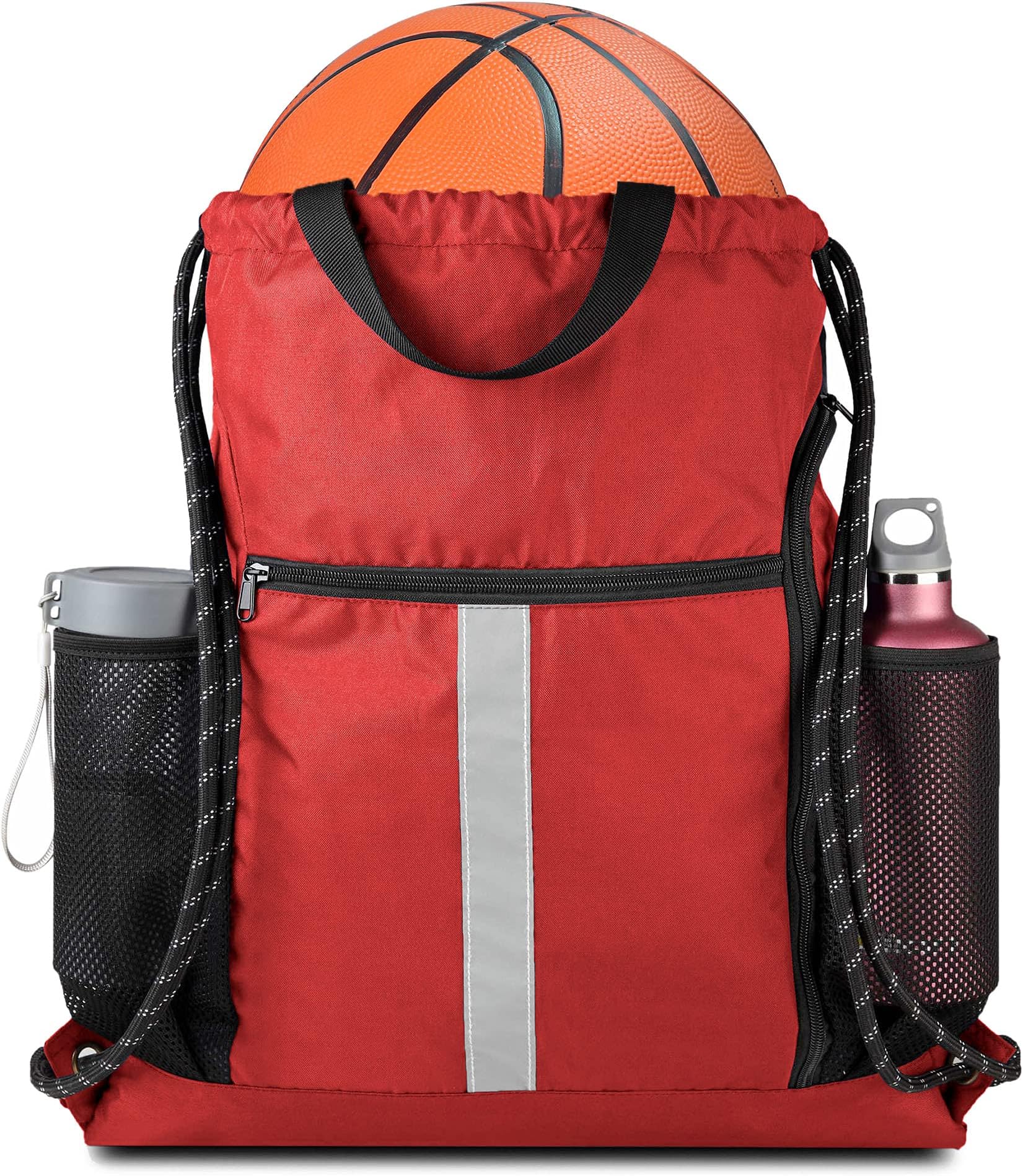 BeeGreen Drawstring Backpack Sports Gym Bag With Shoe Compartment and Two Water Bottle Holder