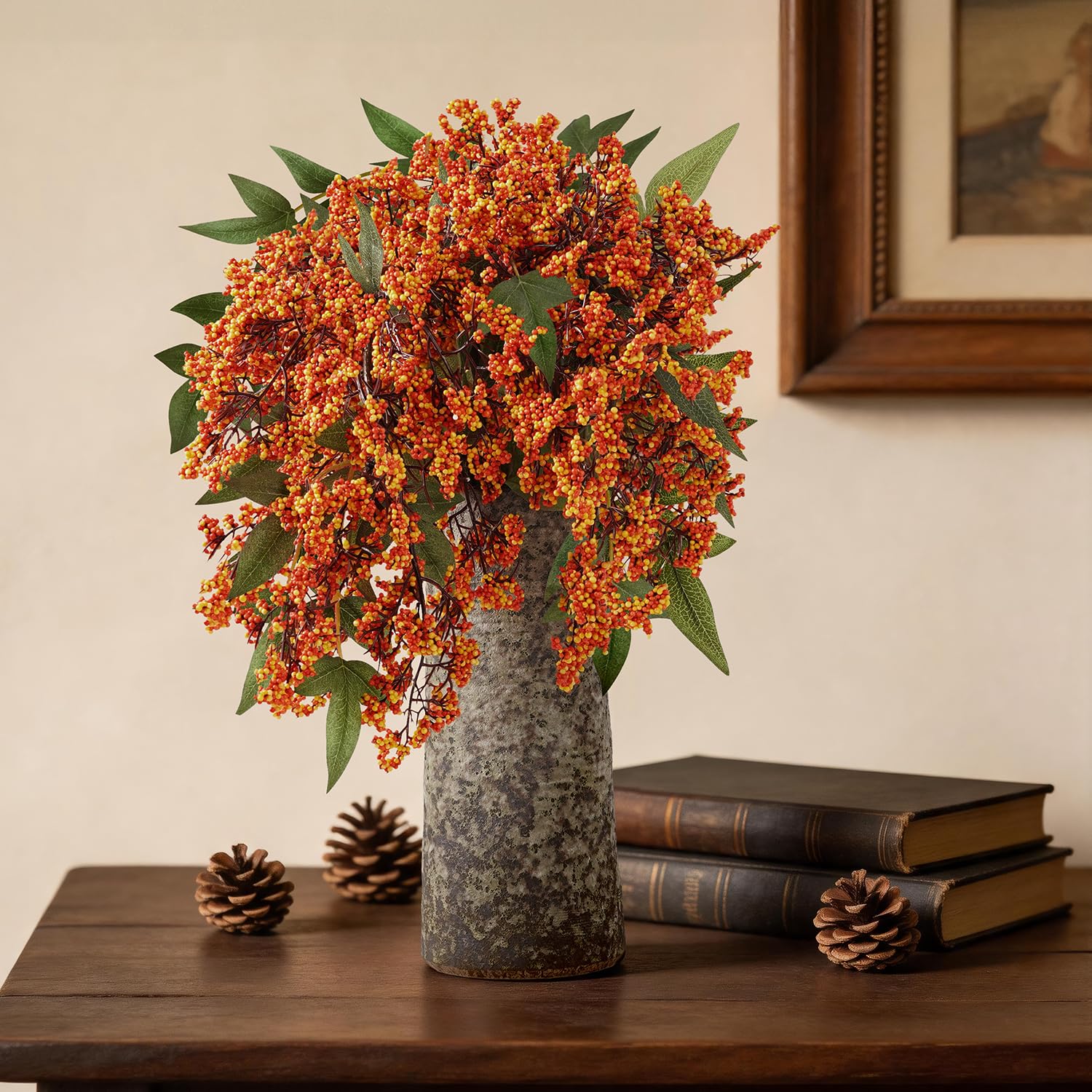 Miaikoe 1 Pcs Artificial Berry Stem 90cm Realistic Flowers Picks Branches Faux Stem Spray DIY for Holiday Seasonal Farmhouse Mantel DIY Home Decorations (Orange)