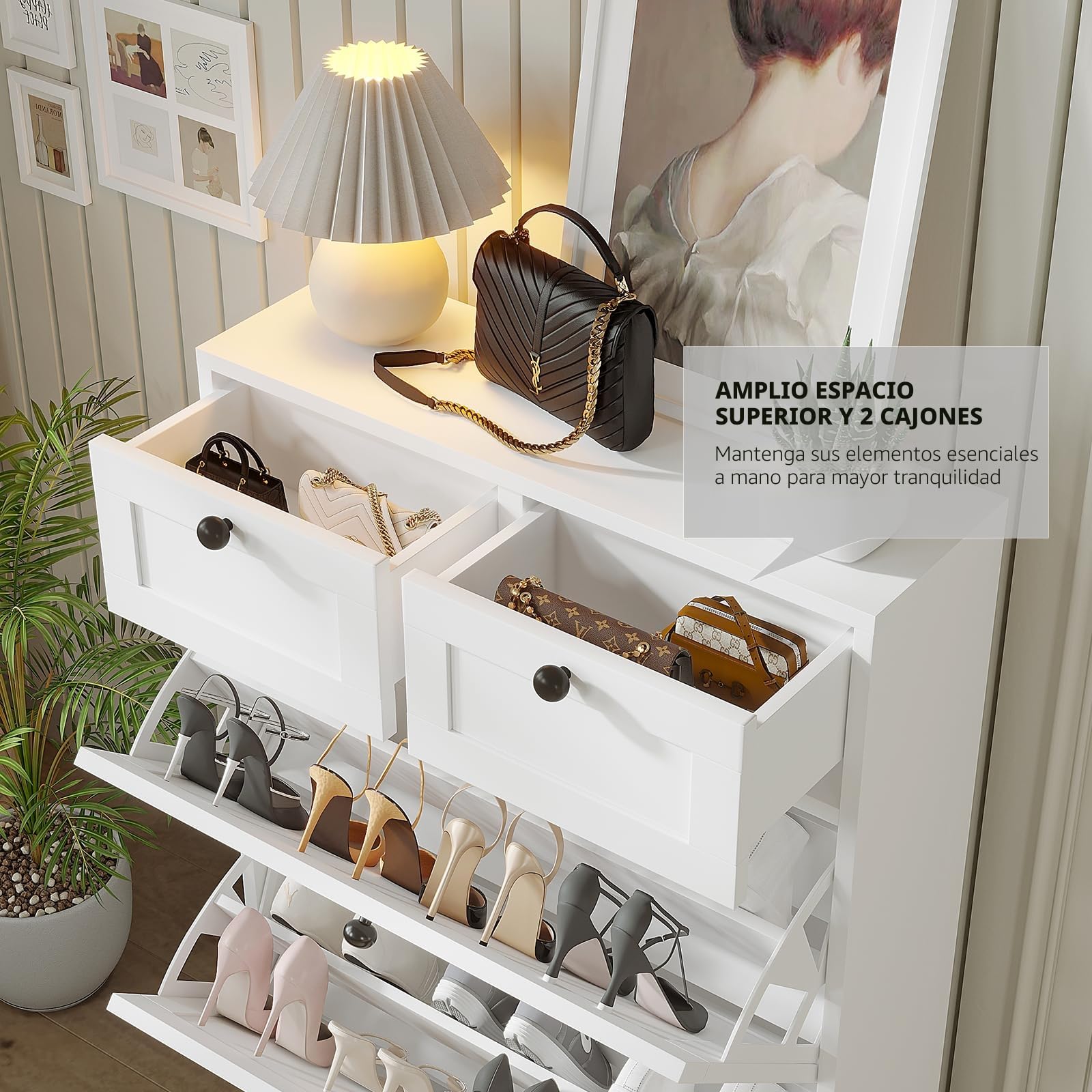 VOWNER Zapatero Estrecho, 2 Puertas, Zapatero Entrada Recibidor, 80 x 24 x 100 cm (Largo x Ancho x Alto), Blanco, para Entrada Estrecha, Pasillo
