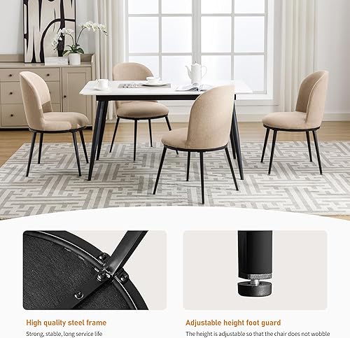 Miniatura 8 de Forevich Sillas de comedor de mediados de siglo modernas tapizadas de tela redonda para cocina y comedor con patas de metal negro para sala de