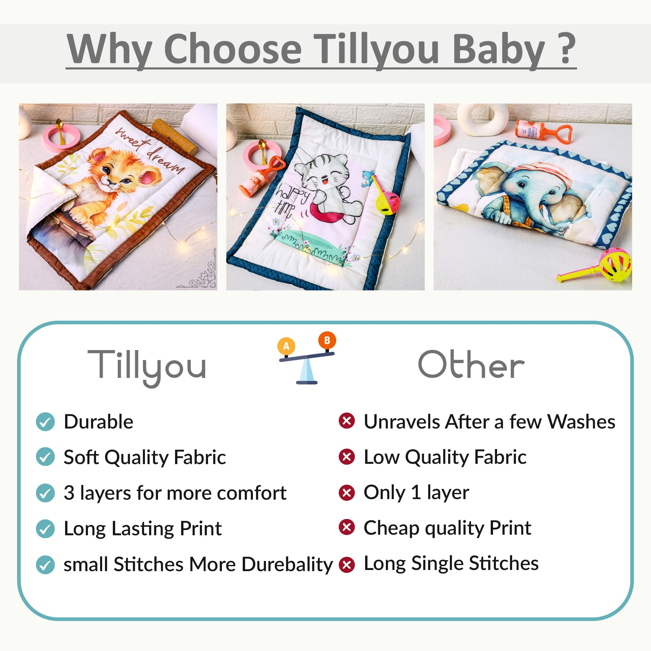 Novo Baby Newborn Soft Cotton Godadi | Kids gaddi | Crib Sheet | Baby mat | Godari |Bedding Set| Matress | Bed | Baby Bedding Set for New Born (Pack of 3) - Image 2 thumbnail