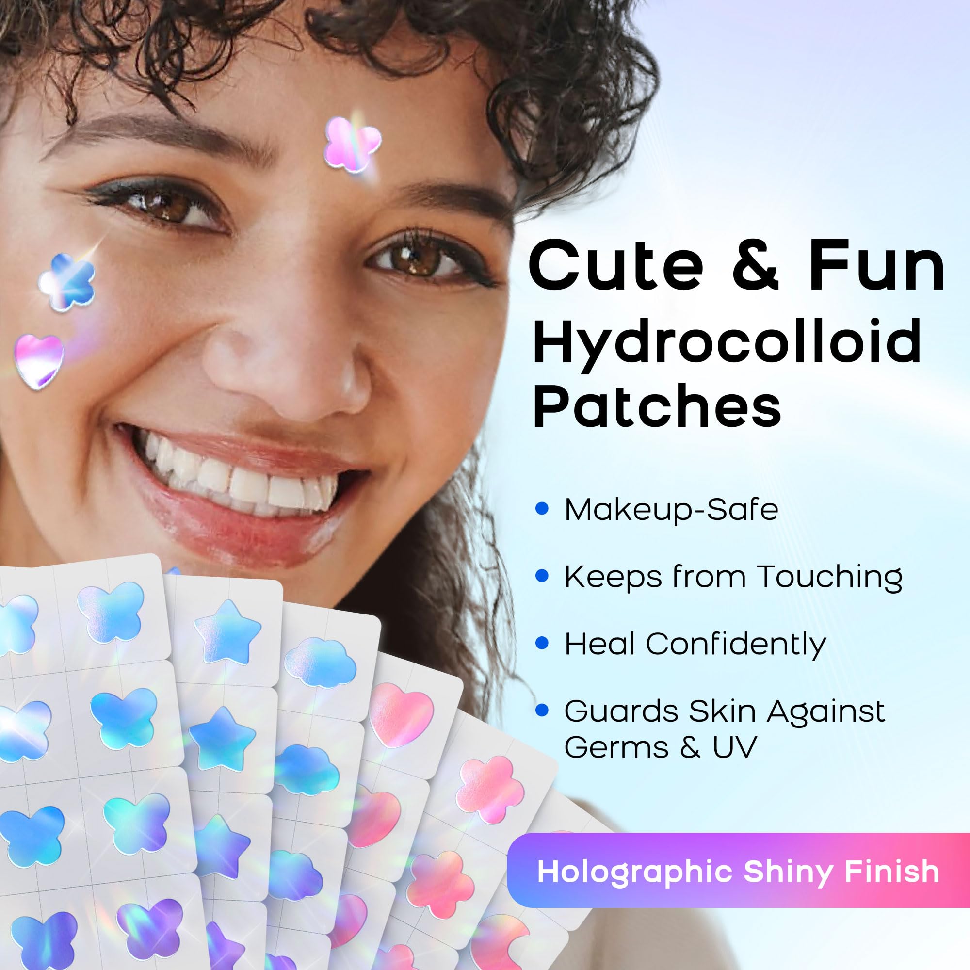 AVAPY Pimple Patches for Face, Cute Hydrocolloid Acne Patches, Colorful Hologram Butterfly Sport Stickers, Zits & Blemish, Pimple Patch with Salicylic Acid, Blue Butterfly12MM (48 Count)