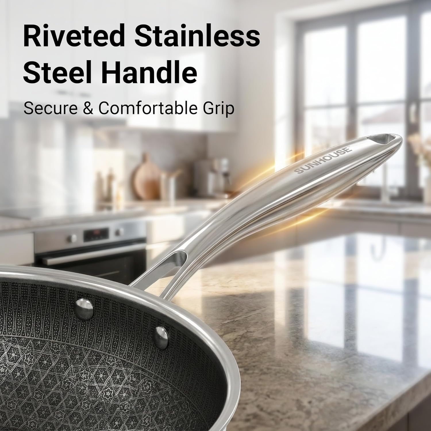 Sunhouse Non Stick Frying Pans, 5-Quart with Lid, Hybrid Frying Pans Nonstick, Nonstick Skillets Stainless Steel, Dishwasher & Oven-Safe, Induction Compatible Cooking Pan, PFOA Free Cookware