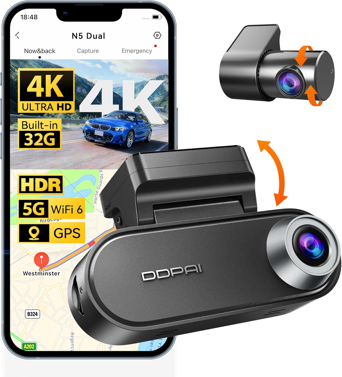 DDPAI 4K Dash Cam Front and Rear,...