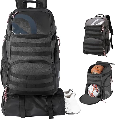 TRAILKICKER Basketball Bag Backpack with Ball Holder Multi-Sport Backpack for Soccer Volleyball Football Baseball Helmet