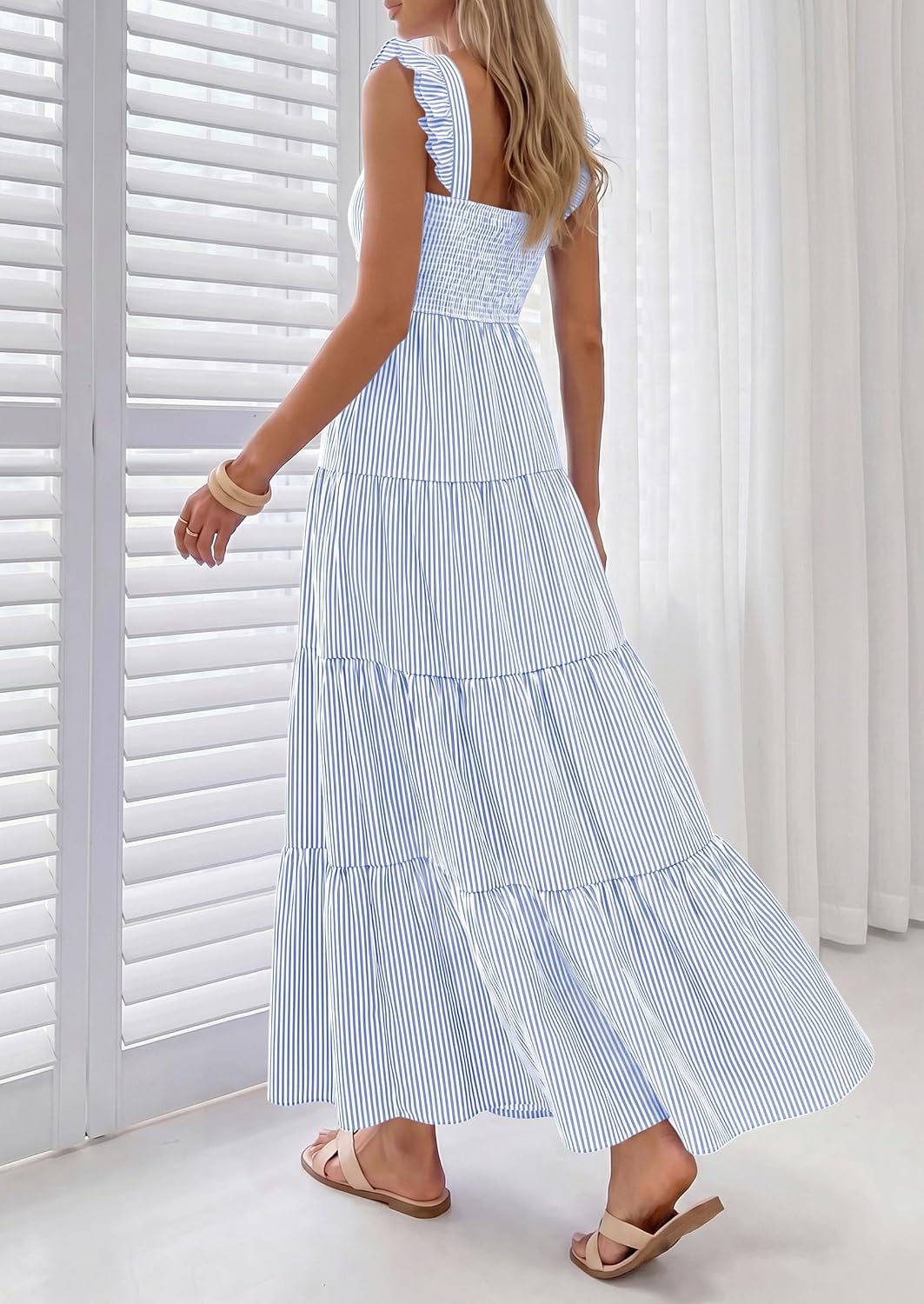 PRETTYGARDEN Womens 2026 Summer Casual Maxi Dresses Striped Square Neck Sleeveless Boho Flowy Sundress Beach Vacation Clothes thumbnail